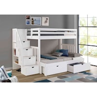 Cambridge Twin over Full Bunk Bed with Stairs and Storage - White