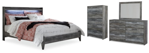 King Panel Bed, Dresser, Mirror And Chest