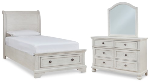 Twin Sleigh Storage Bed, Dresser And Mirror