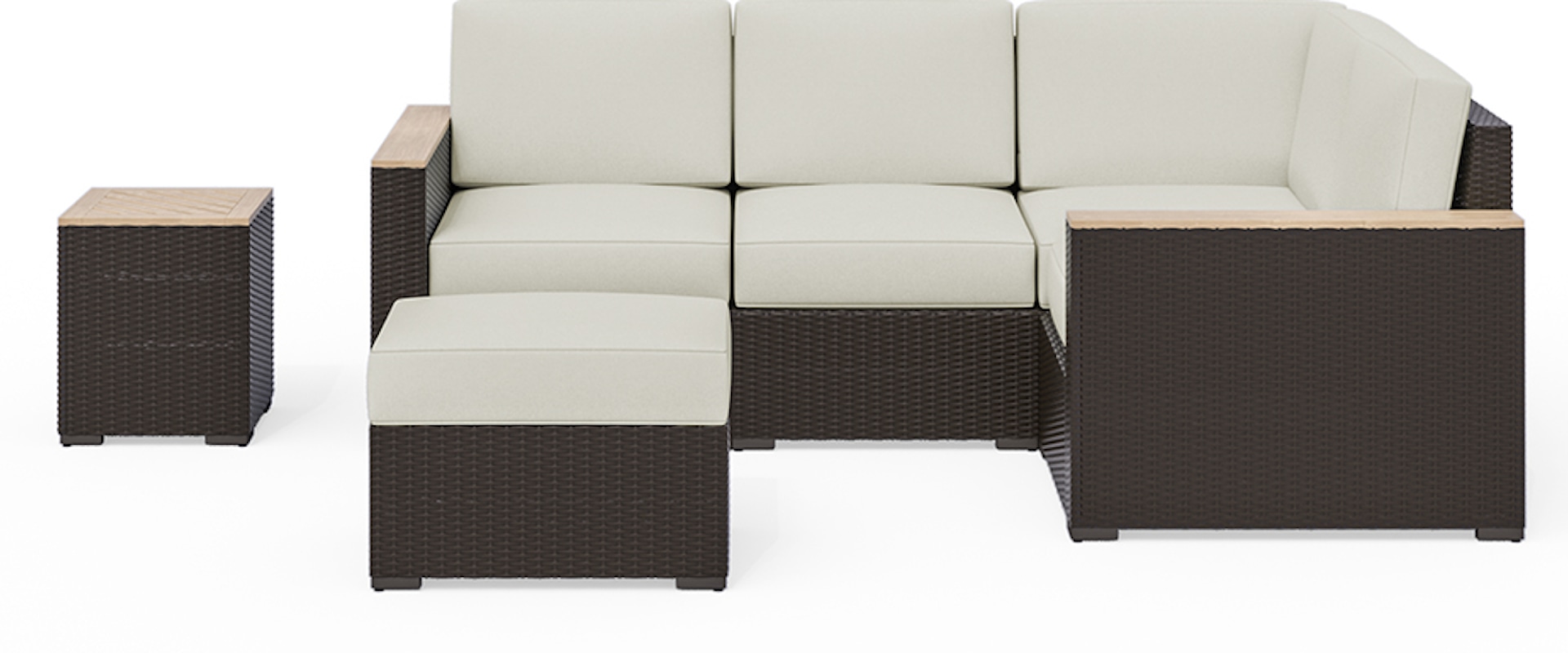 Contemporary Outdoor 4-Seat Sectional, Ottoman and Side Table Set