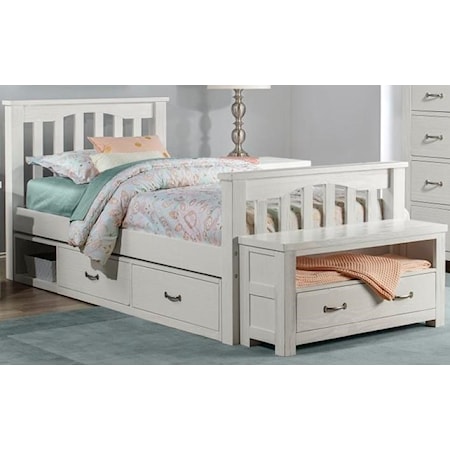 Mission Style Twin Harper Bed with Wide Plank Spindles and Under Bed Storage