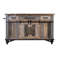 Rustic Solid Wood Kitchen Island with Sliding Barn Doors and Casters