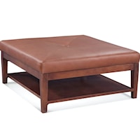 Transitional Cocktail Ottoman with Miter Top in Leather