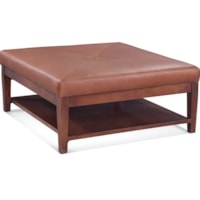 Transitional Cocktail Ottoman with Miter Top in Leather