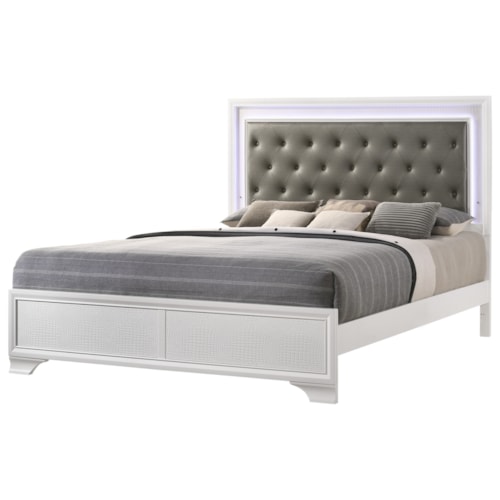 Glam King Bed With Upholstered LED Headboard