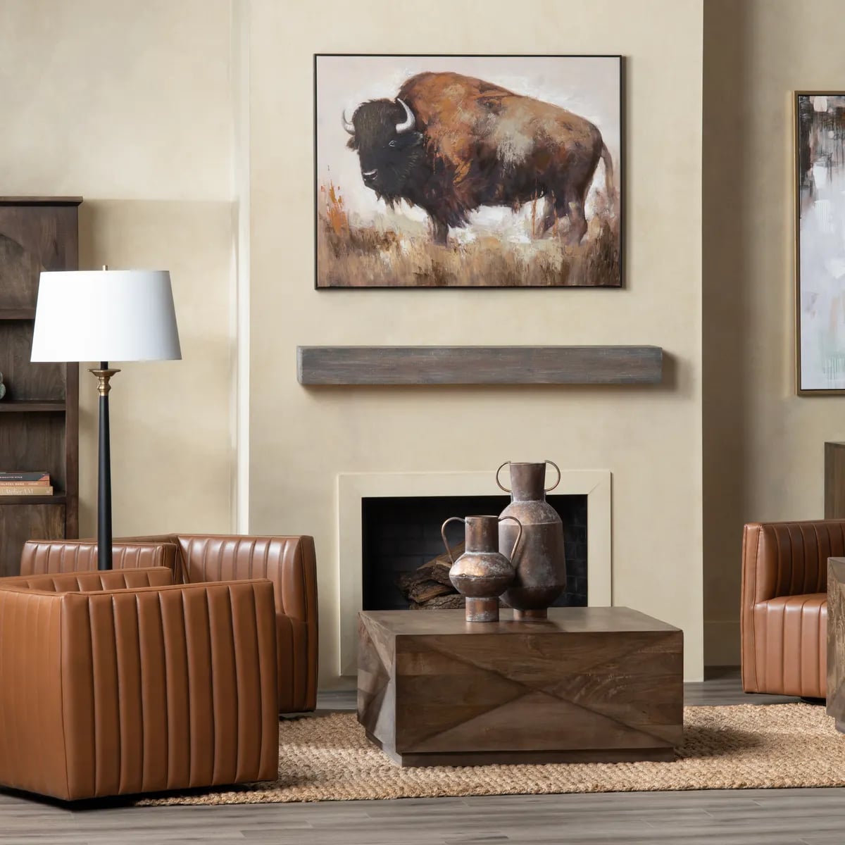 Bolting Bison Framed Canvas