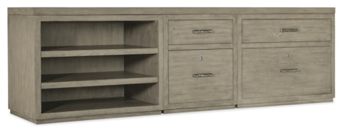 Casual Office Credenza with 2 File Cabinets and Open Shelf Cabinet