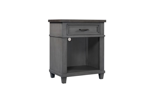 Farmhouse 1-Drawer Nightstand with Felt Lined Top Drawer