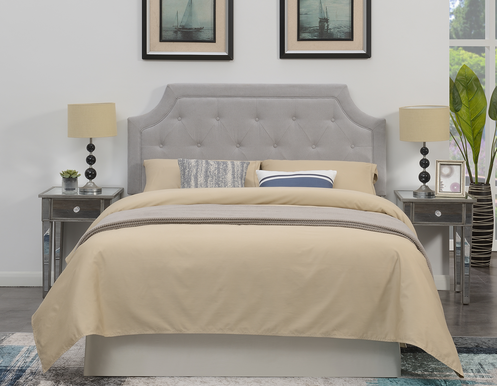 Queen Headboard, Gray Fabric