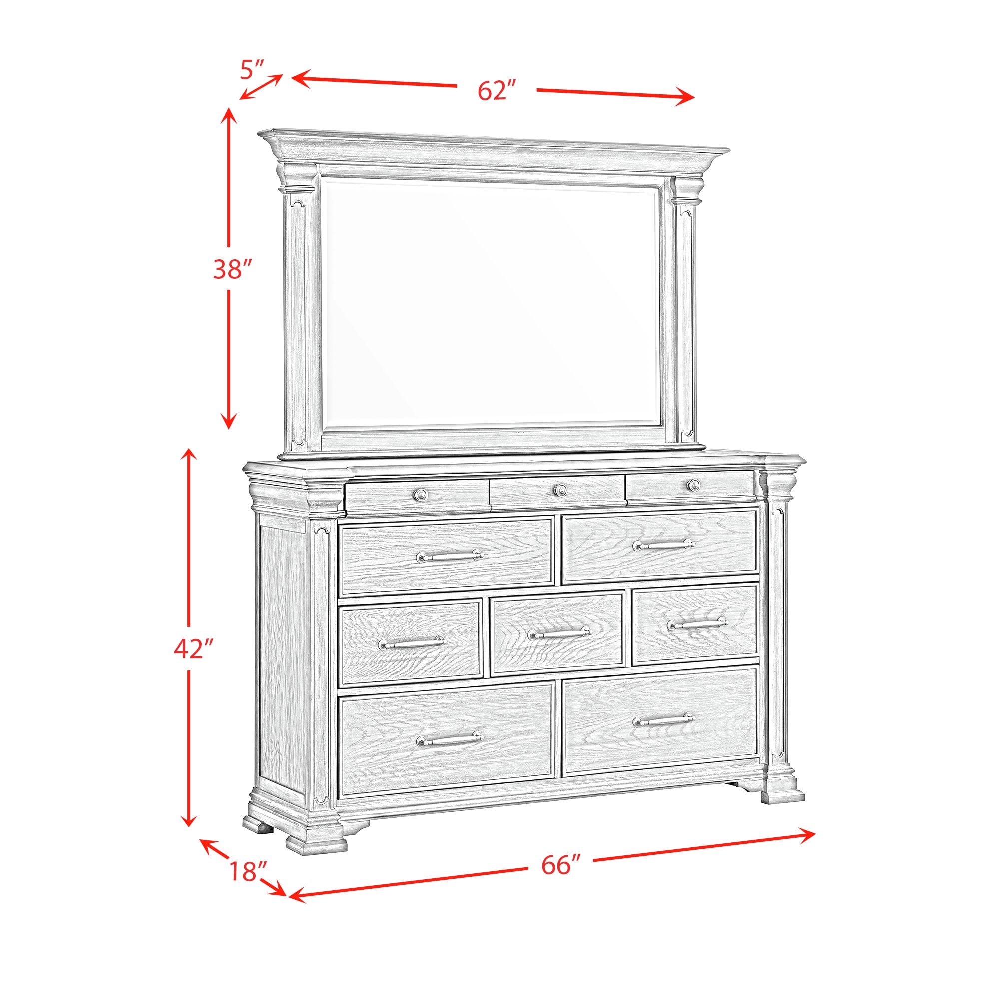 Elements International Kings Court 10-Drawer Bedroom Dresser with Mirror