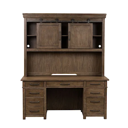 Rustic Industrial Double Pedestal Desk with Hutch