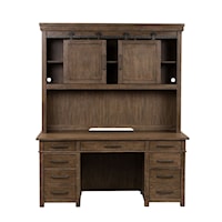Rustic Industrial Double Pedestal Desk with Hutch