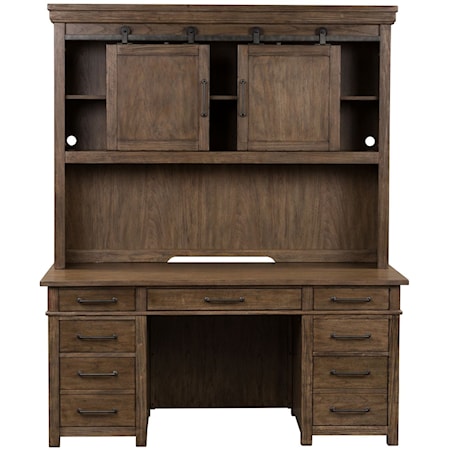 Rustic Industrial Double Pedestal Desk with Hutch