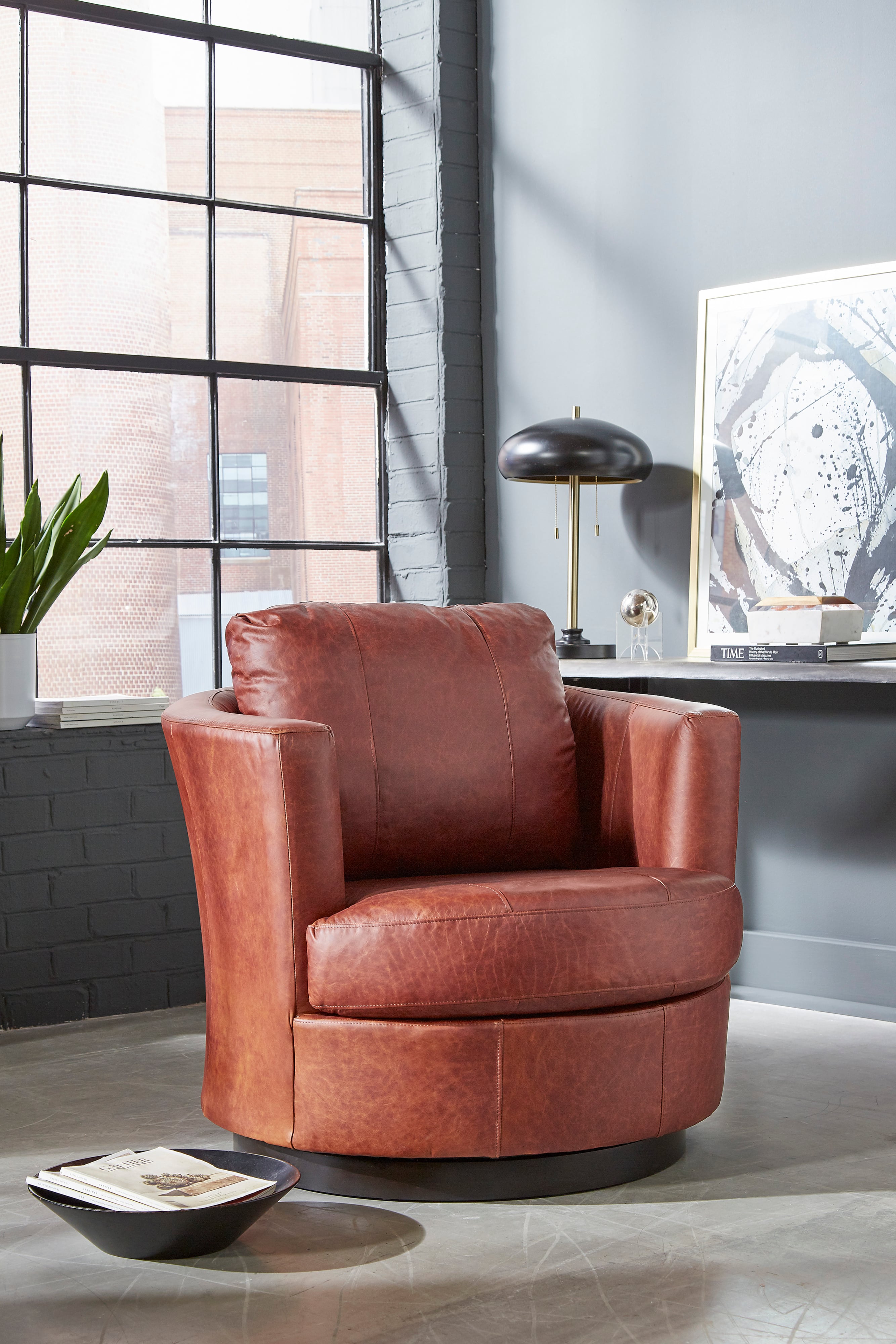 Best Home Furnishings Tina 2998EL 77886AL MidCentury Modern Swivel Barrel Chair Zak's Home