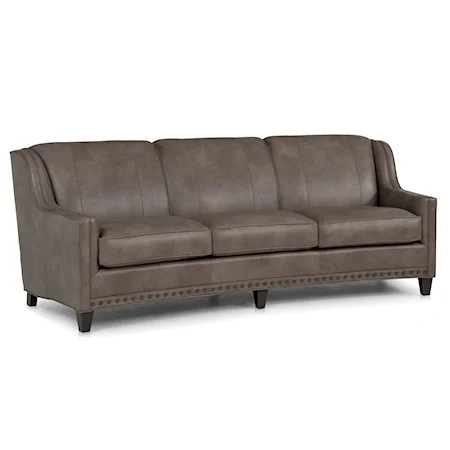 Transitional Slightly Curved Sofa with Sloping Track Arms and Nail Head Trim