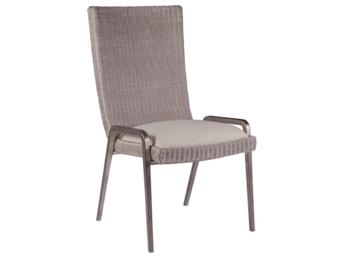 Transitional Woven Wicker Side Chair with Upholstered Seat