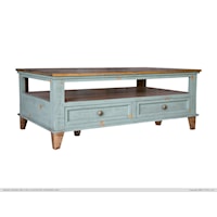 Toscana Rustic 4-Drawer Cocktail Table with Sage Green Finish