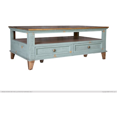 Toscana Rustic 4-Drawer Cocktail Table with Sage Green Finish