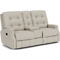 Transitional Button Tufted Reclining Loveseat with Console