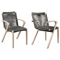 Outdoor Patio Eucalyptus Wood Dining Chair in Light Finish with Charcoal Rope - Set of 2