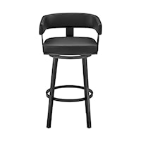 26" Counter Height Swivel Bar Stool in Black Finish and Black Faux Leather