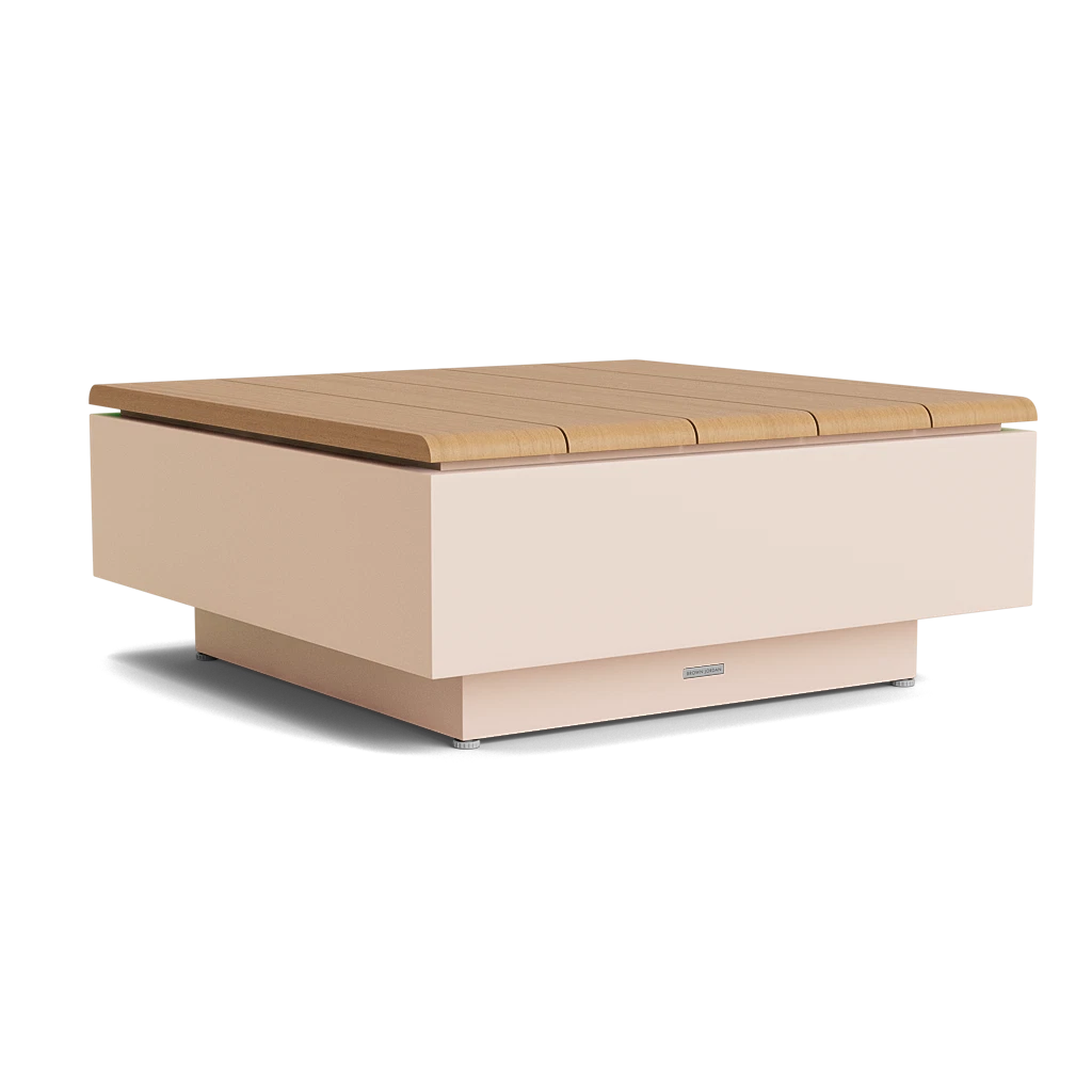 35" Sq. Teak-Top Coffee Table w/Plinth Base