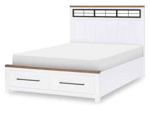 Contemporary Full Panel Bed with Storage Footboard