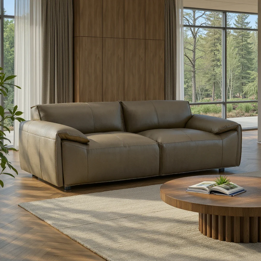 Leather Squared Pillow-Arm Sofa