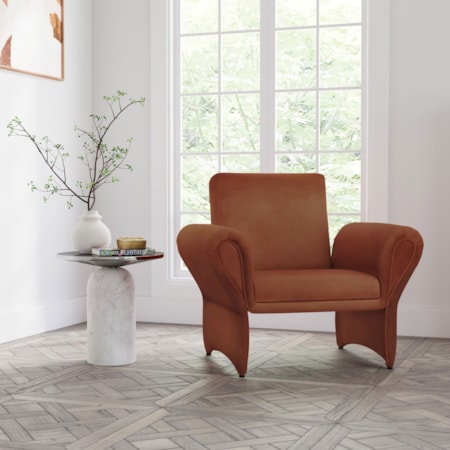 Liana Roll Arm Accent Armchair Rust Orange