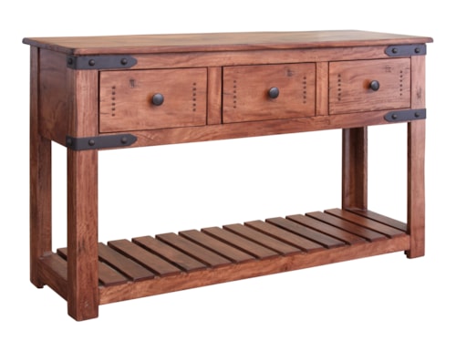 Rustic 3-Drawer Sofa Table with Lower Shelf