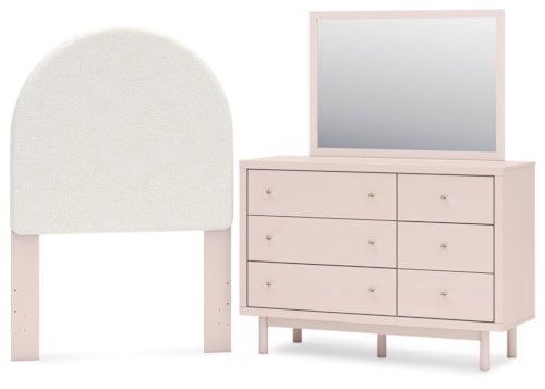 Twin Upholstered Panel Headboard, Dresser And Mirror