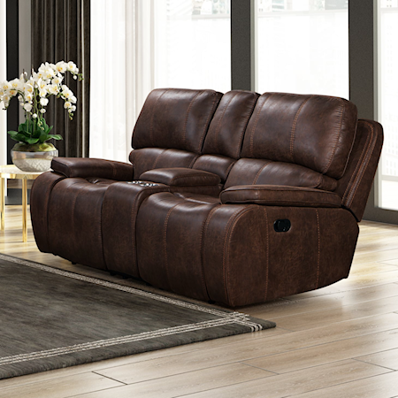 Casual Power Reclining Leather Loveseat with Cup Holders