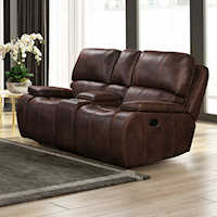 Casual Power Reclining Leather Loveseat with Cup Holders