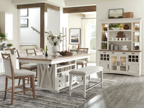 Farmhouse 7-Piece Counter-Height Dining Set with Buffet and Hutch