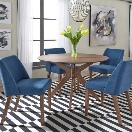 Mid-Century Modern 5-Piece Rectangular Dining Table Set with Upholstered Chairs