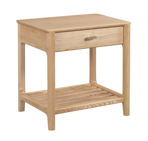 Transitional 1-Drawer Nightstand with Brass Pull