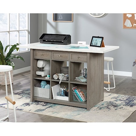 Contemporary Three-Drawer Work Table with Lower Storage Shelves