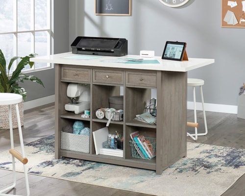 Contemporary Three-Drawer Work Table with Lower Storage Shelves