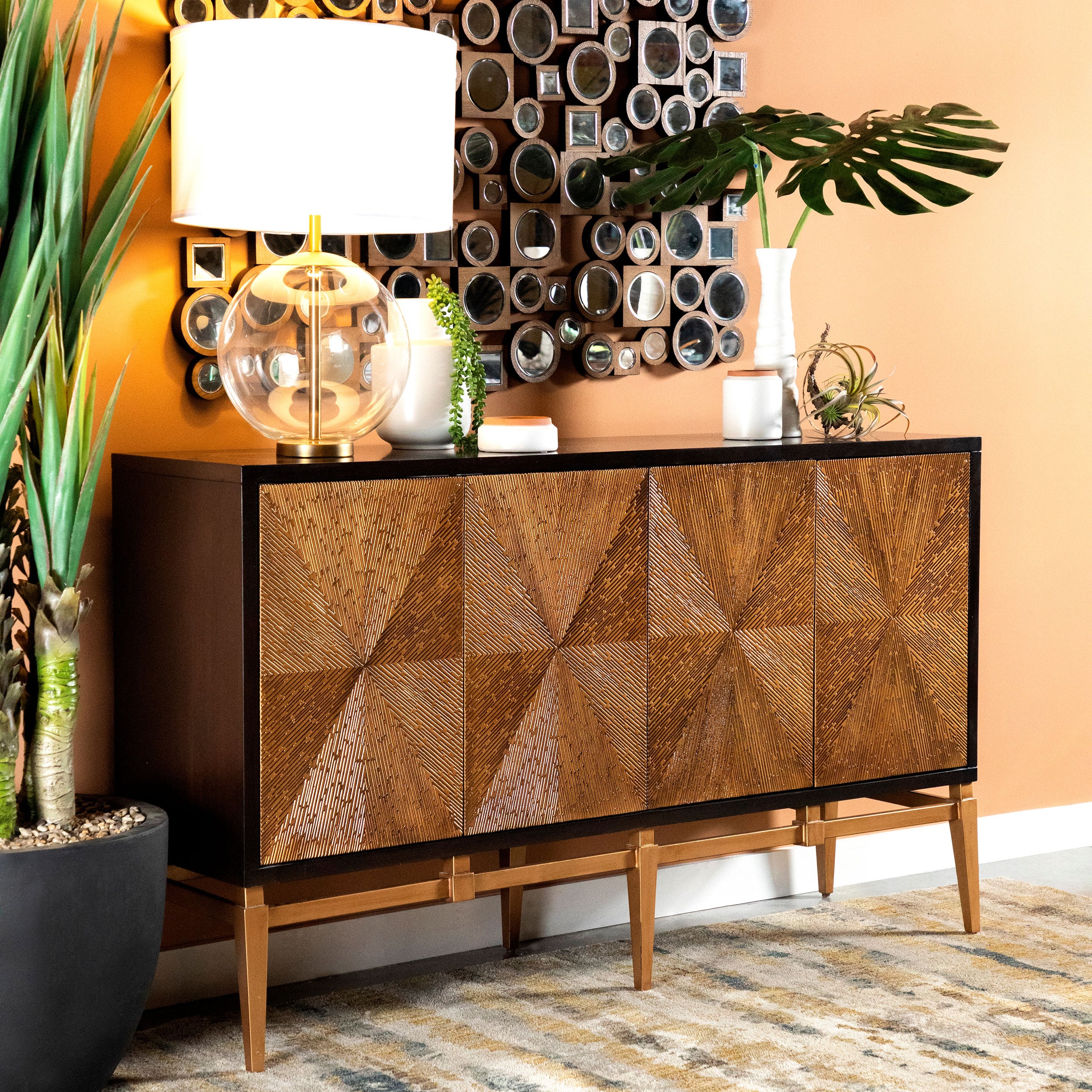 Wood Parquet Storage Accent Cabinet