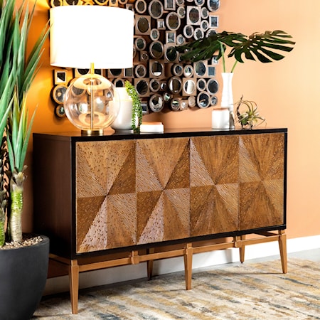 Wood Parquet Storage Accent Cabinet