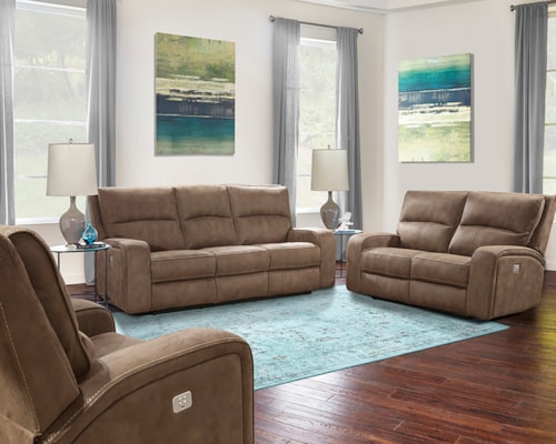 Casual 3-Piece Power Reclining Living Room Set with Power Headrests