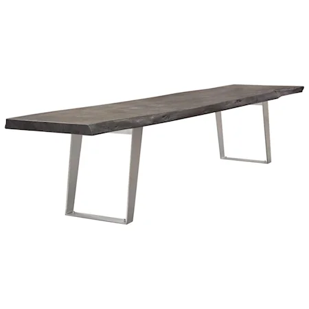 Solid Acacia Wood Accent Bench in Espresso Finish w/ Silver Metal Inlay & Base