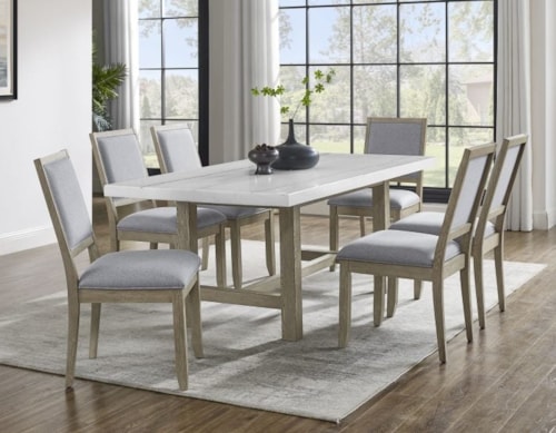 Carena White Marble Top Table 7-Piece Dining Set