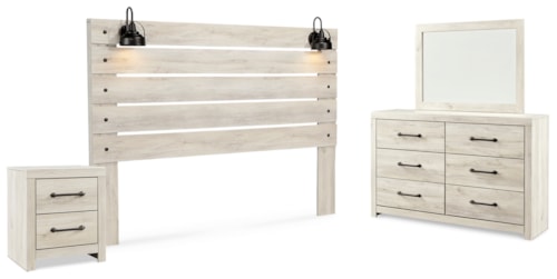 King Panel Headboard, Dresser, Mirror And Nightstand