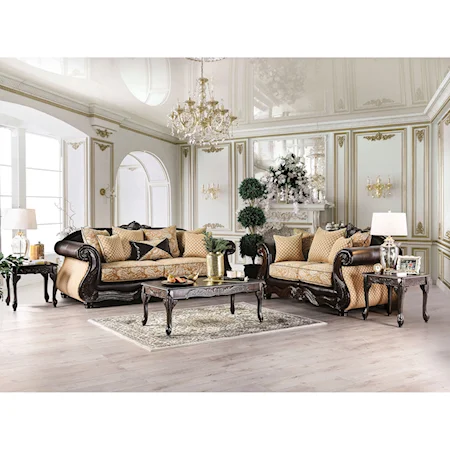 Traditional Sofa and Loveseat Set with Victorian Print