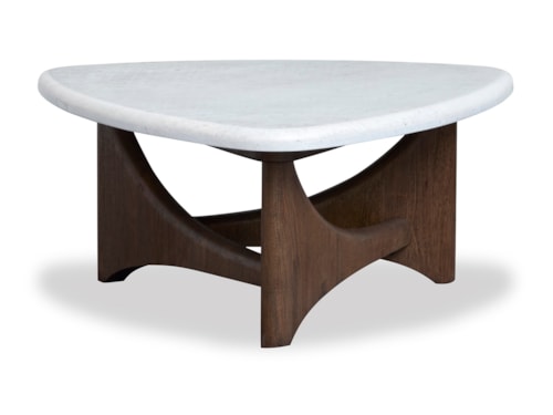 Contemporary Triangular Cocktail Table with Marble Veneer Top