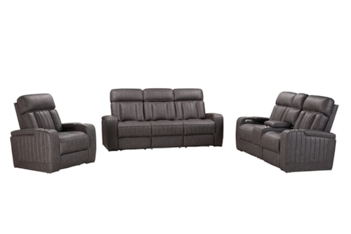 Casual 3-Piece Power Reclining Living Room Set with Power Headrests