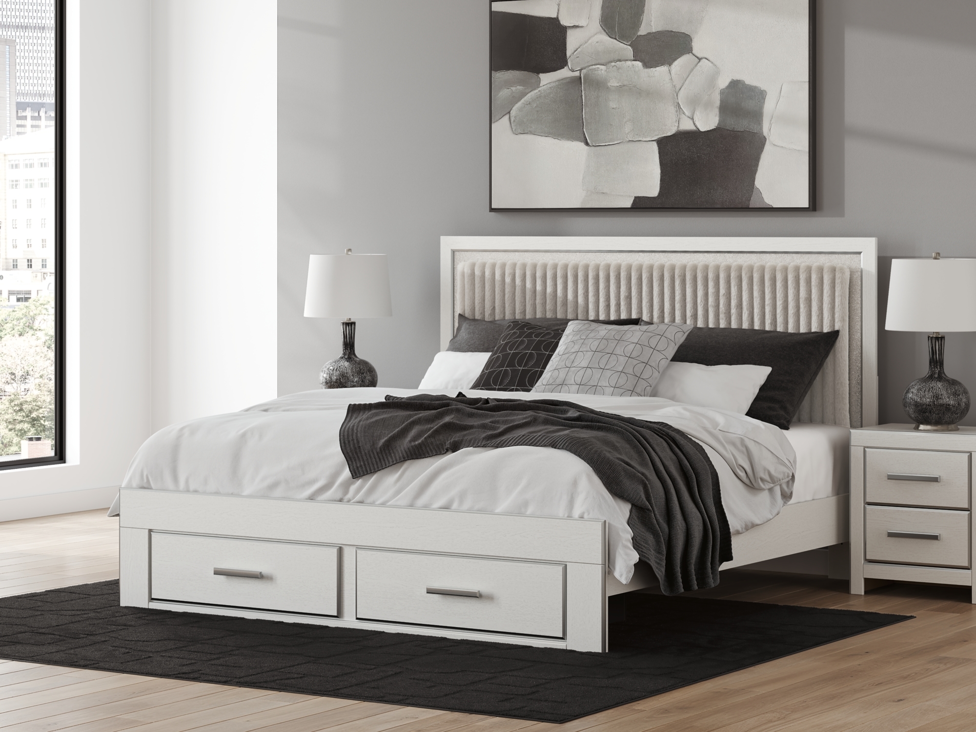 King Upholstered Panel Platform Storage Bed