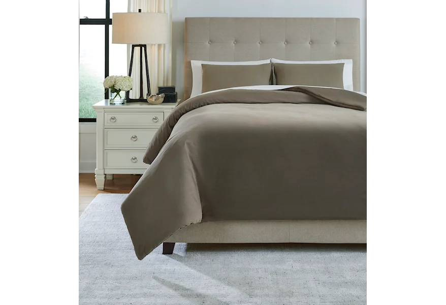 Bedding Sets King Eilena Taupe Comforter Set by Signature Design by Ashley at VanDrie Home Furnishings