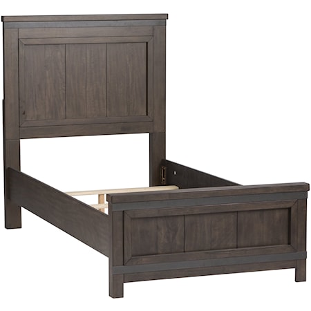 Transitional Twin Panel Bed with Hammered Metal Strip Accents